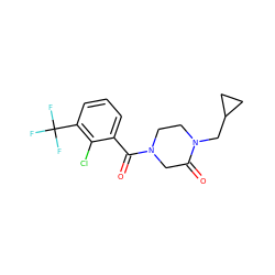 O=C1CN(C(=O)c2cccc(C(F)(F)F)c2Cl)CCN1CC1CC1 ZINC000059285498