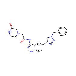 O=C1CN(CC(=O)Nc2n[nH]c3ccc(-c4cn(Cc5ccccc5)nn4)cc23)CCN1 ZINC000147468295