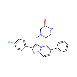 O=C1CN(Cc2c(-c3ccc(Cl)cc3)nc3ccc(-c4ccccc4)cn23)CCN1 ZINC000147827646