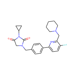 O=C1CN(Cc2ccc(-c3ccc(F)c(CN4CCCCC4)n3)cc2)C(=O)N1C1CC1 ZINC000072124744