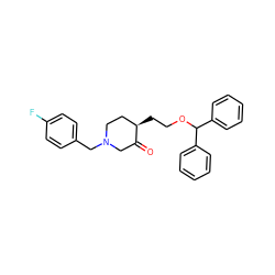 O=C1CN(Cc2ccc(F)cc2)CC[C@H]1CCOC(c1ccccc1)c1ccccc1 ZINC000013493983