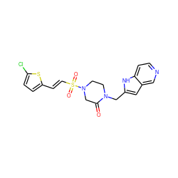 O=C1CN(S(=O)(=O)/C=C/c2ccc(Cl)s2)CCN1Cc1cc2cnccc2[nH]1 ZINC000100935048