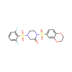 O=C1CN(S(=O)(=O)c2c(F)cccc2F)CCN1S(=O)(=O)c1ccc2c(c1)OCCO2 ZINC000036380024