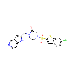 O=C1CN(S(=O)(=O)c2cc3ccc(Cl)cc3s2)CCN1Cc1cc2cnccc2[nH]1 ZINC000100935004