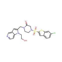 O=C1CN(S(=O)(=O)c2cc3ccc(Cl)cc3s2)CCN1Cc1cc2cnccc2n1CCO ZINC000002047638