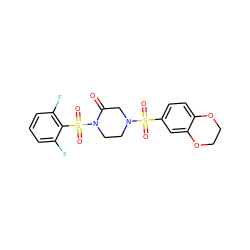 O=C1CN(S(=O)(=O)c2ccc3c(c2)OCCO3)CCN1S(=O)(=O)c1c(F)cccc1F ZINC000036380021