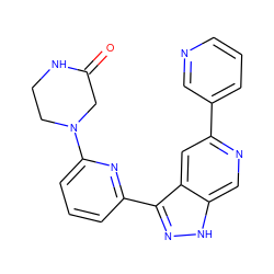 O=C1CN(c2cccc(-c3n[nH]c4cnc(-c5cccnc5)cc34)n2)CCN1 ZINC000205246822