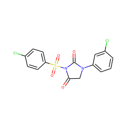 O=C1CN(c2cccc(Cl)c2)C(=O)N1S(=O)(=O)c1ccc(Cl)cc1 ZINC000013763615