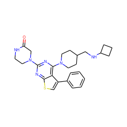 O=C1CN(c2nc(N3CCC(CNC4CCC4)CC3)c3c(-c4ccccc4)csc3n2)CCN1 ZINC000146371620