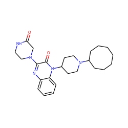 O=C1CN(c2nc3ccccc3n(C3CCN(C4CCCCCCC4)CC3)c2=O)CCN1 ZINC000114711976