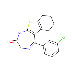 O=C1CN=C(c2cccc(Cl)c2)c2c(sc3c2CCCC3)N1 ZINC000063539451