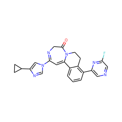 O=C1CN=C(n2cnc(C3CC3)c2)C=C2c3cccc(-c4cncc(F)n4)c3CCN12 ZINC000149110001