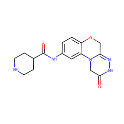 O=C1CN2C(=NN1)COc1ccc(NC(=O)C3CCNCC3)cc12 ZINC000299829794