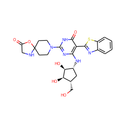 O=C1CNC2(CCN(c3nc(N[C@@H]4C[C@H](CO)[C@@H](O)[C@H]4O)c(-c4nc5ccccc5s4)c(=O)[nH]3)CC2)O1 ZINC001772631450