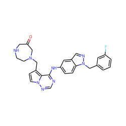 O=C1CNCCN(Cc2ccn3ncnc(Nc4ccc5c(cnn5Cc5cccc(F)c5)c4)c23)C1 ZINC000028817186