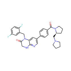 O=C1CNc2ncc(-c3ccc(C(=O)N4CCC[C@H]4CN4CCCC4)cc3)cc2N1Cc1cc(F)ccc1F ZINC000049807904