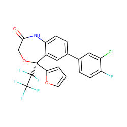 O=C1CO[C@@](c2ccco2)(C(F)(F)C(F)(F)F)c2cc(-c3ccc(F)c(Cl)c3)ccc2N1 ZINC000040421199