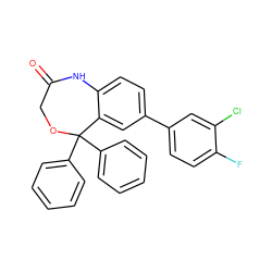 O=C1COC(c2ccccc2)(c2ccccc2)c2cc(-c3ccc(F)c(Cl)c3)ccc2N1 ZINC000040424037