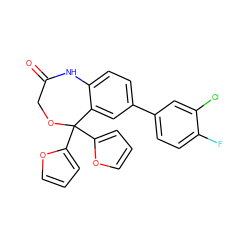 O=C1COC(c2ccco2)(c2ccco2)c2cc(-c3ccc(F)c(Cl)c3)ccc2N1 ZINC000040423114