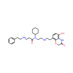 O=C1COc2c(CCNCCN(C(=O)CCNCCc3ccccc3)C3CCCCC3)ccc(O)c2N1 ZINC000043196404