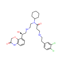 O=C1COc2c(cccc2[C@@H](O)CNCCN(C(=O)CCNCCc2ccc(Cl)c(Cl)c2)C2CCCCC2)N1 ZINC000230499113