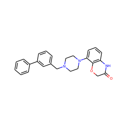 O=C1COc2c(cccc2N2CCN(Cc3cccc(-c4ccccc4)c3)CC2)N1 ZINC000026400179