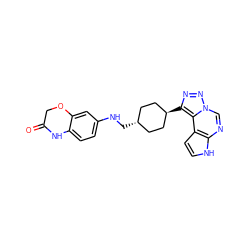 O=C1COc2cc(NC[C@H]3CC[C@H](c4nnn5cnc6[nH]ccc6c45)CC3)ccc2N1 ZINC001772581826