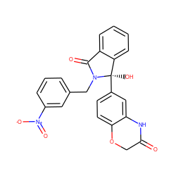 O=C1COc2ccc([C@]3(O)c4ccccc4C(=O)N3Cc3cccc([N+](=O)[O-])c3)cc2N1 ZINC000116263715