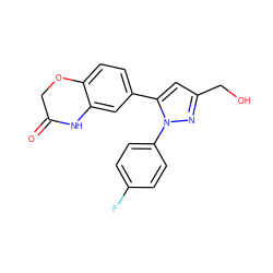 O=C1COc2ccc(-c3cc(CO)nn3-c3ccc(F)cc3)cc2N1 ZINC000073198759