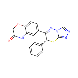 O=C1COc2ccc(C3=Nn4cnnc4S[C@@H]3c3ccccc3)cc2N1 ZINC000060292676