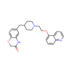 O=C1COc2ccc(CC3CCN(CCOc4cccc5ncccc45)CC3)cc2N1 ZINC000028340058