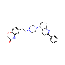 O=C1COc2ccc(CCN3CCN(c4cccc5nc(-c6ccccc6)ccc45)CC3)cc2N1 ZINC000040937693