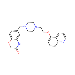 O=C1COc2ccc(CN3CCN(CCOc4cccc5ncccc45)CC3)cc2N1 ZINC000028336789