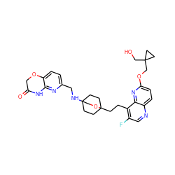 O=C1COc2ccc(CNC34CCC(CCc5c(F)cnc6ccc(OCC7(CO)CC7)nc56)(CC3)OC4)nc2N1 ZINC000149121467