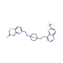 O=C1COc2ccc(CNC34CCC(CCc5ccnc6ccc(C(F)(F)F)nc56)(CC3)OC4)nc2N1 ZINC000299861121