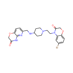 O=C1COc2ccc(CNC3CCN(CCN4C(=O)COc5ccc(Br)cc54)CC3)nc2N1 ZINC000034846565
