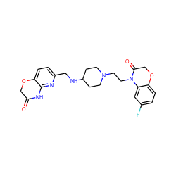O=C1COc2ccc(CNC3CCN(CCN4C(=O)COc5ccc(F)cc54)CC3)nc2N1 ZINC000034846058