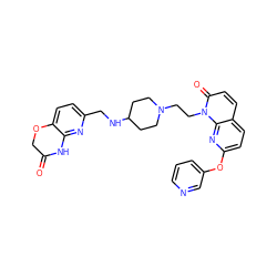 O=C1COc2ccc(CNC3CCN(CCn4c(=O)ccc5ccc(Oc6cccnc6)nc54)CC3)nc2N1 ZINC000473169829