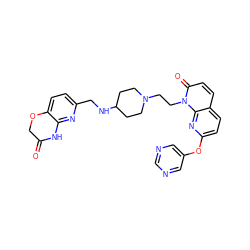 O=C1COc2ccc(CNC3CCN(CCn4c(=O)ccc5ccc(Oc6cncnc6)nc54)CC3)nc2N1 ZINC000473171800