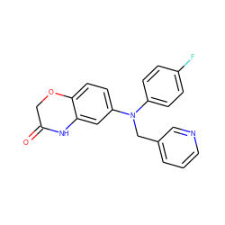 O=C1COc2ccc(N(Cc3cccnc3)c3ccc(F)cc3)cc2N1 ZINC000653728126