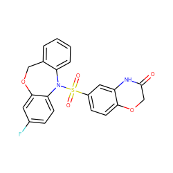 O=C1COc2ccc(S(=O)(=O)N3c4ccccc4COc4cc(F)ccc43)cc2N1 ZINC000653719013