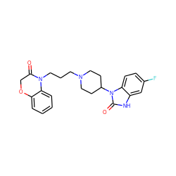 O=C1COc2ccccc2N1CCCN1CCC(n2c(=O)[nH]c3cc(F)ccc32)CC1 ZINC000084704934