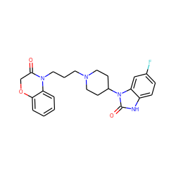 O=C1COc2ccccc2N1CCCN1CCC(n2c(=O)[nH]c3ccc(F)cc32)CC1 ZINC000084704930