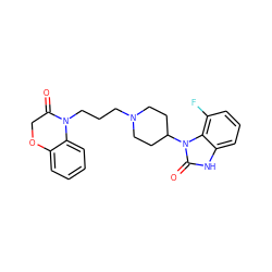 O=C1COc2ccccc2N1CCCN1CCC(n2c(=O)[nH]c3cccc(F)c32)CC1 ZINC000084687798