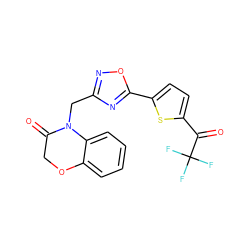 O=C1COc2ccccc2N1Cc1noc(-c2ccc(C(=O)C(F)(F)F)s2)n1 ZINC000040874115