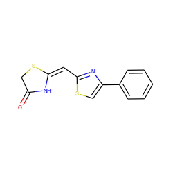 O=C1CS/C(=C/c2nc(-c3ccccc3)cs2)N1 ZINC000095605056