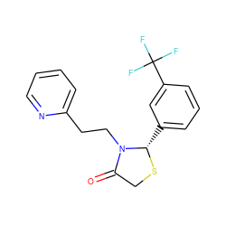 O=C1CS[C@@H](c2cccc(C(F)(F)F)c2)N1CCc1ccccn1 ZINC000028819472