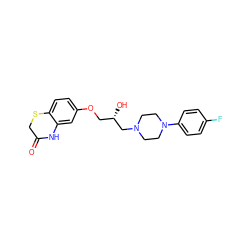 O=C1CSc2ccc(OC[C@H](O)CN3CCN(c4ccc(F)cc4)CC3)cc2N1 ZINC000027524079