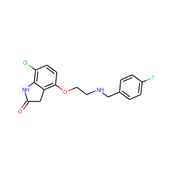 O=C1Cc2c(OCCNCc3ccc(F)cc3)ccc(Cl)c2N1 ZINC000029570546