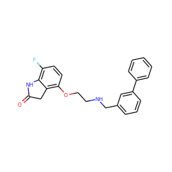 O=C1Cc2c(OCCNCc3cccc(-c4ccccc4)c3)ccc(F)c2N1 ZINC000026163524